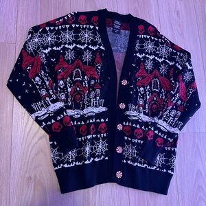 Hot Topic Black and Red Haunted House Cardigan